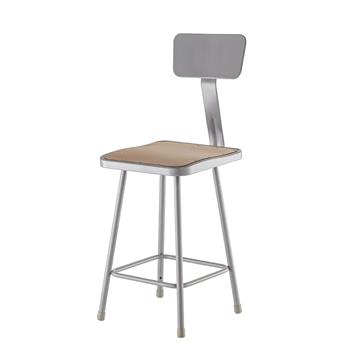 National Public Seating 24&quot; Heavy Duty Square Seat Steel Stool with Backrest, Grey
