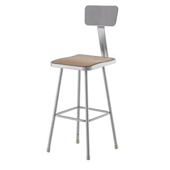 National Public Seating 30&quot; Heavy Duty Square Seat Steel Stool with Backrest, Grey