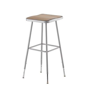 National Public Seating 32&quot;-39&quot; Height Adjustable Heavy Duty Square Seat Steel Stool, Grey