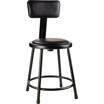 National Public Seating 18&quot; Heavy Duty Vinyl Padded Steel Stool with Backrest, Black