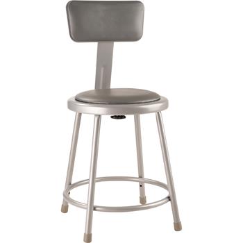 National Public Seating 18&quot; Heavy Duty Vinyl Padded Steel Stool with Backrest, Grey