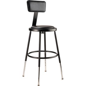 National Public Seating 19&quot;-27&quot; Height Adjustable Heavy Duty Vinyl Padded Steel Stool with Backrest, Black