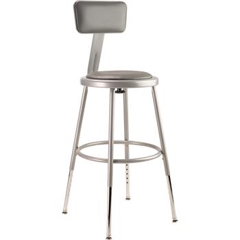 National Public Seating 19&quot;-27&quot; Height Adjustable Heavy Duty Vinyl Padded Steel Stool with Backrest, Grey