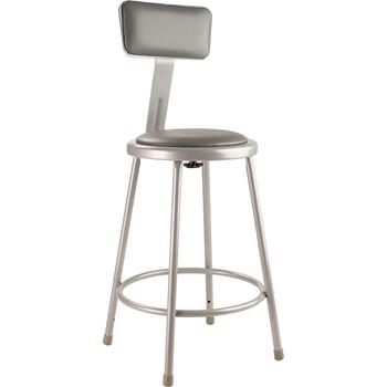 National Public Seating 24&quot; Heavy Duty Vinyl Padded Steel Stool with Backrest, Grey