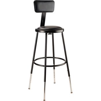 National Public Seating 25&quot;-33&quot; Height Adjustable Heavy Duty Vinyl Padded Steel Stool with Backrest, Black