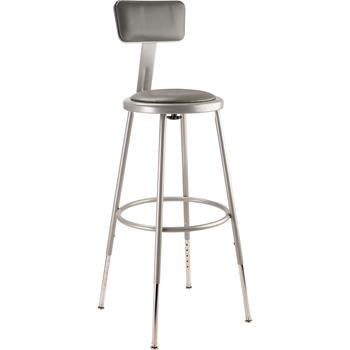 National Public Seating 25&quot;-33&quot; Height Adjustable Heavy Duty Vinyl Padded Steel Stool with Backrest, Grey