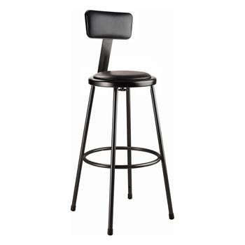 National Public Seating 30&quot; Heavy Duty Vinyl Padded Steel Stool With Backrest, Black