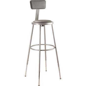 National Public Seating 32&quot;-39&quot; Height Adjustable Heavy Duty Vinyl Padded Steel Stool with Backrest, Grey