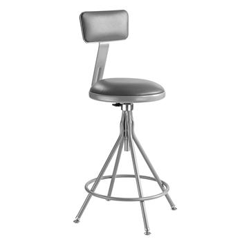 National Public Seating 24&quot;-30&quot; Height Adjustable Heavy Duty Vinyl Padded Swivel Steel Stool with Backrest, Grey