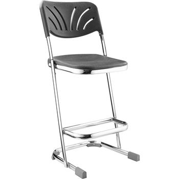 National Public Seating 24&quot; Elephant Z-Stool With Backrest, Black Seat and Chrome Frame
