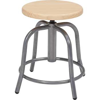 National Public Seating Swivel Stool, 19” - 25” Height Adjustable, Wooden Seat and Grey Frame