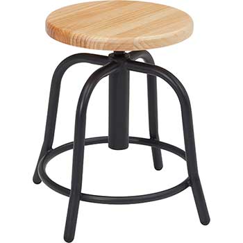 National Public Seating Swivel Stool, 19” - 25” Height Adjustable, Wooden Seat and Black Frame