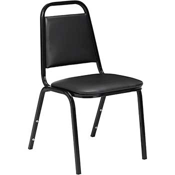 National Public Seating Basics 9100 Series Vinyl Upholstered Stack Chair, Panther Black, Black Sandtex Frame