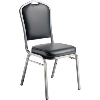 National Public Seating 9300 Series Deluxe Vinyl Upholstered Stack Chair, Midnight Blue Seat/Silvervein Frame