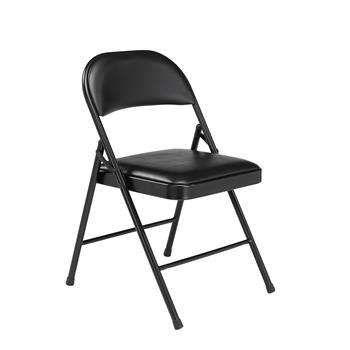 National Public Seating Basics Vinyl Padded Steel Folding Chair, Black, 4 Chairs/Pack