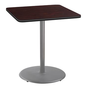 National Public Seating Square Cafe Table, 36 in W x 42 in H, Round Base, Particleboard Core, Mahogany/Gray