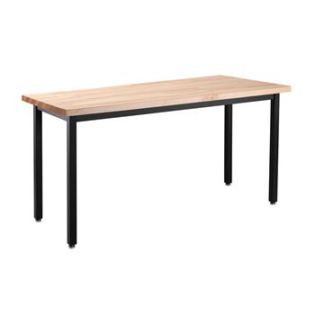 National Public Seating Heavy Duty Steel Table, Black Frame, 30 x 72 x 30, Butcherblock Top