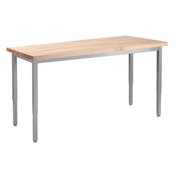 National Public Seating Heavy Duty Height Adjustable Steel Table, Gray Frame, 30 X 72, Butcherblock Top