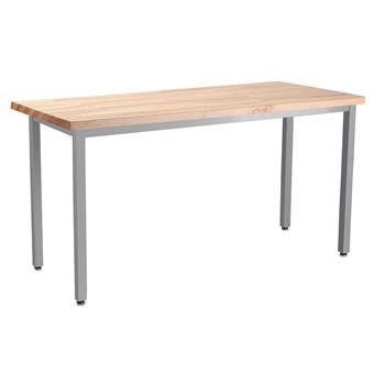National Public Seating Heavy Duty Steel Table, Gray Frame, 30 x 72 x 30, Butcherblock Top