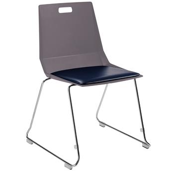 National Public Seating LuvraFlex Chair, 32-1/2 in H, Poly Back, Padded Blue Seat, Charcoal Back With Chrome Frame