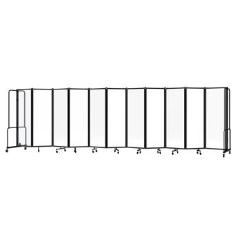 National Public Seating Room Divider, 6 ft, 11 Sections, Black Frame, Frosted Blurred Panels