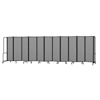 National Public Seating Room Divider, 6 ft, 11 Sections, Black Frame, PET Material, Grey