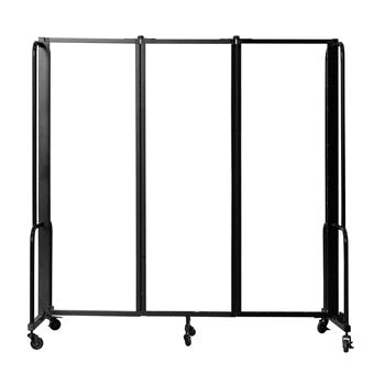National Public Seating Room Divider, 6 ft, 3 Sections, Black Frame, Frosted Blurred Panels
