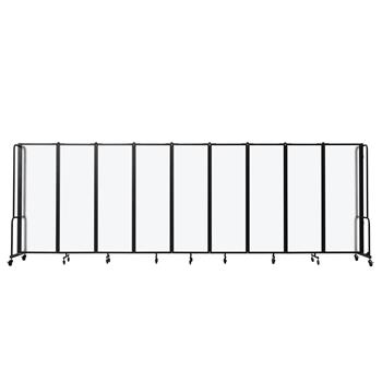 National Public Seating Room Divider, 6 ft, 9 Sections, Black Frame, Frosted Blurred Panels