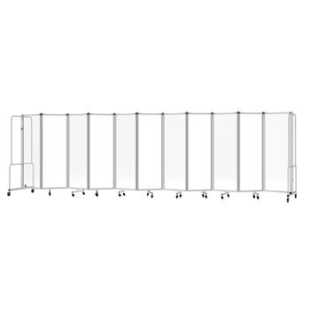 National Public Seating Room Divider, 6 ft, 11 Sections, Grey Frame, Clear Acrylic Panels