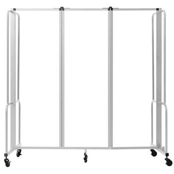 National Public Seating Room Divider, 6 ft, 3 Sections, Grey Frame, Clear Acrylic Panels