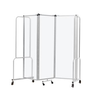 National Public Seating Room Divider, 6 ft, 3 Sections, Grey Frame, Frosted Blurred Panels
