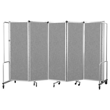National Public Seating Room Divider, 6 ft, 5 Sections, Grey Frame, Grey Panels