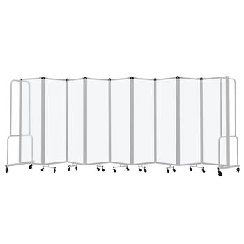 National Public Seating Room Divider, 6 ft, 9 Sections, Grey Frame, Frosted Blurred Panels
