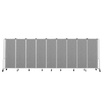 National Public Seating Room Divider, 6 ft, 9 Sections, Grey Panels, Grey Frame