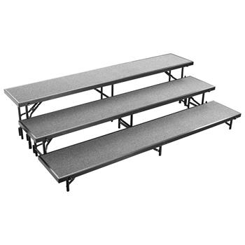 National Public Seating 3 Level Straight Standing Choral Riser, 18&quot; x 96&quot; Platform, Grey Carpet