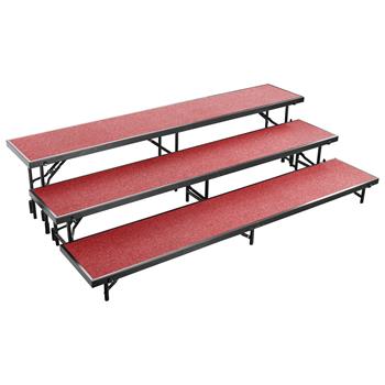 National Public Seating 3 Level Straight Standing Choral Riser, 18&quot; x 96&quot; Platform, Red Carpet