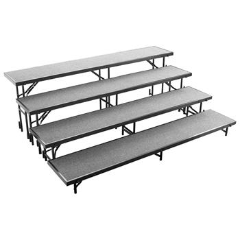 National Public Seating 4 Level Straight Standing Choral Riser, 18&quot; x 96&quot; Platform, Grey Carpet