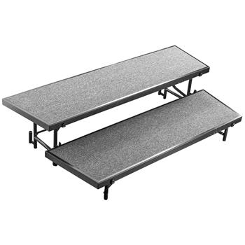 National Public Seating 2 Level Tapered Standing Choral Riser, 18&quot; x 96&quot; Platform, Grey Carpet