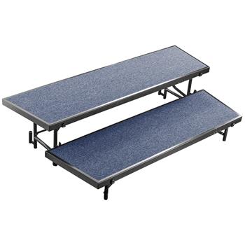 National Public Seating 2 Level Tapered Standing Choral Riser, 18&quot; x 96&quot; Platform, Blue Carpet