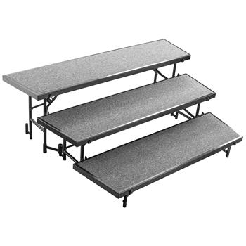 National Public Seating 3 Level Tapered Standing Choral Riser, 18&quot; x 96&quot; Platform, Grey Carpet