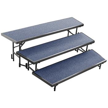 National Public Seating 3 Level Tapered Standing Choral Riser, 18&quot; x 96&quot; Platform, Blue Carpet