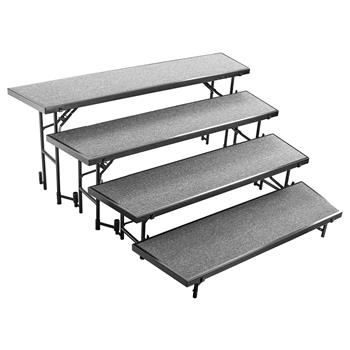 National Public Seating 4 Level Tapered Standing Choral Riser, 18&quot; x 96&quot; Platform, Grey Carpet