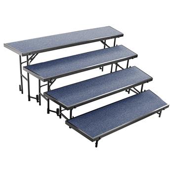 National Public Seating 4 Level Tapered Standing Choral Riser, 18&quot; x 96&quot; Platform, Blue Carpet