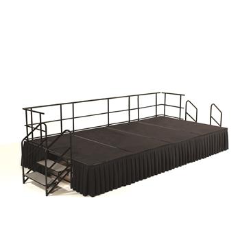 National Public Seating 8&#39; x 12&#39; Stage Package, 24&quot; Height, Grey Carpet, Box Pleat Black Skirting