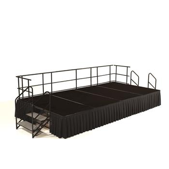 National Public Seating 8&#39; x 12&#39; Stage Package, 24&quot; Height, Black Carpet, Box Pleat Black Skirting