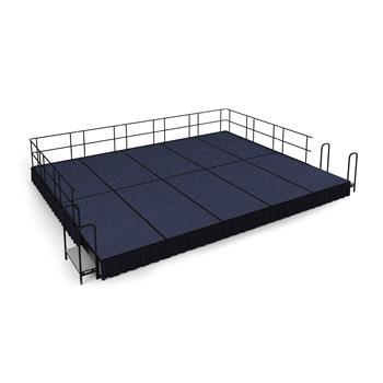 National Public Seating 16&#39; x 20&#39; Stage Package, 16&quot; Height, Blue Carpet, Shirred Pleat Black Skirting