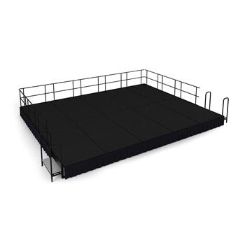 National Public Seating 16&#39; x 20&#39; Stage Package, 16&quot; Height, Black Carpet, Shirred Pleat Black Skirting