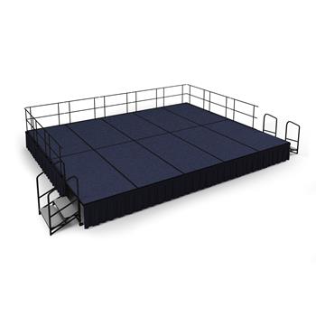 National Public Seating 16&#39; x 20&#39; Stage Package, 24&quot; Height, Blue Carpet, Shirred Pleat Black Skirting