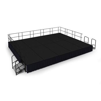 National Public Seating 16&#39; x 20&#39; Stage Package, 24&quot; Height, Black Carpet, Shirred Pleat Black Skirting