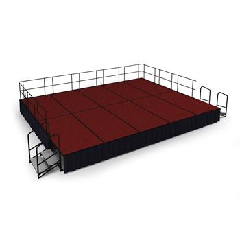 National Public Seating 16&#39; x 20&#39; Stage Package, 24&quot; Height, Red Carpet, Shirred Pleat Black Skirting
